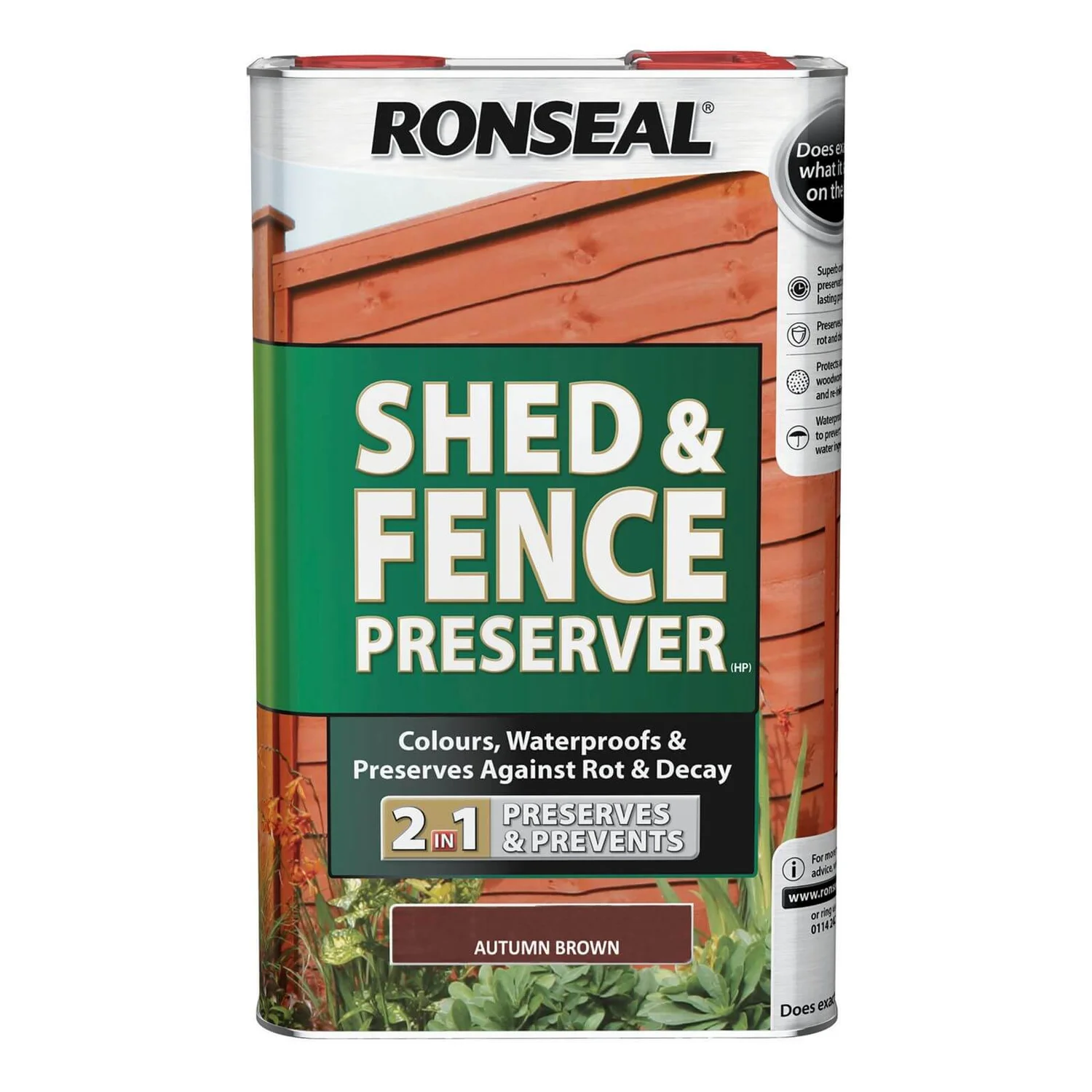 Ronseal Shed & Fence Preserver Autumn Brown - 5L 1 Ronseal Shed & Fence Preserver Autumn Brown - 5L