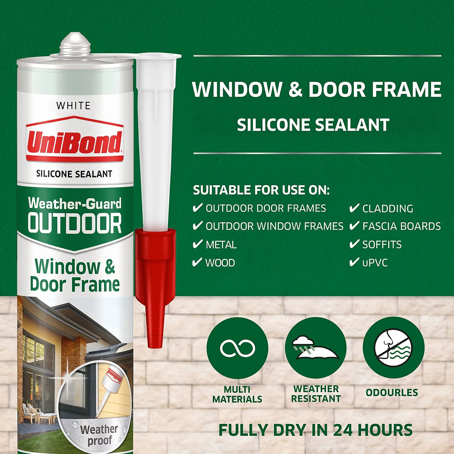 UniBond Window And Door Frame Outdoor Sealant - White Cartridge 392g 2 UniBond Window And Door Frame Outdoor Sealant - White Cartridge 392g - Image 2