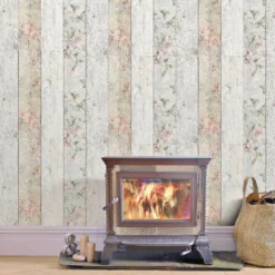 Fresco Distressed Wood Floral Wallpaper -Haris Home Shop 12814814 1954833192003819