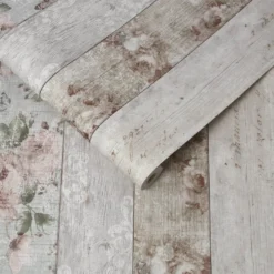 Fresco Distressed Wood Floral Wallpaper -Haris Home Shop 12814814 4434833191913996