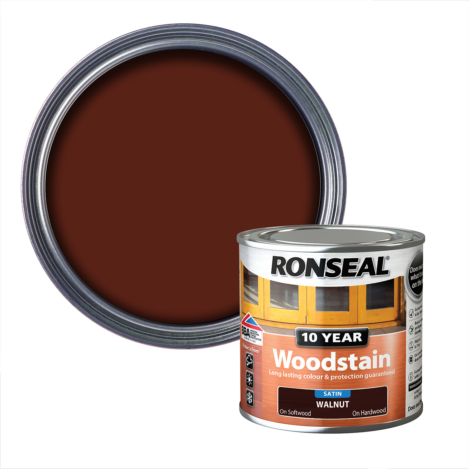 Ronseal 10 Year Woodstain Walnut Satin - 250ml 1 Ronseal 10 Year Woodstain Walnut Satin - 250ml