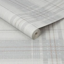 Superfresco Rhea Plaid Grey Rose Gold Wallpaper -Haris Home Shop 12834903 1524833171983667