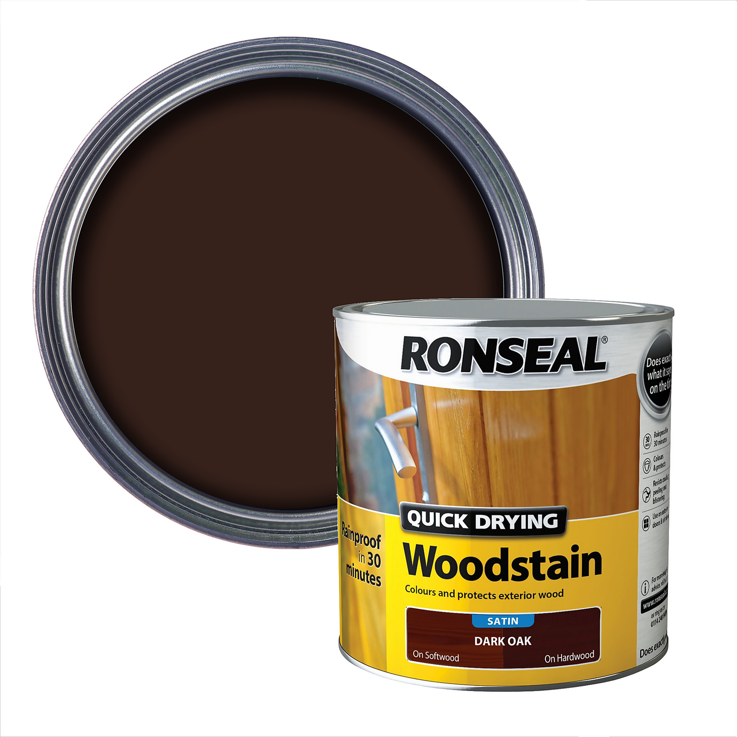 Ronseal Quick Drying Woodstain Satin Dark Oak - 2.5L 1 Ronseal Quick Drying Woodstain Satin Dark Oak - 2.5L