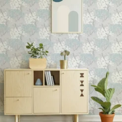 Fresco Lykke Tree Smooth Wallpaper - Sky Blue -Haris Home Shop 12840998 6934833205257036