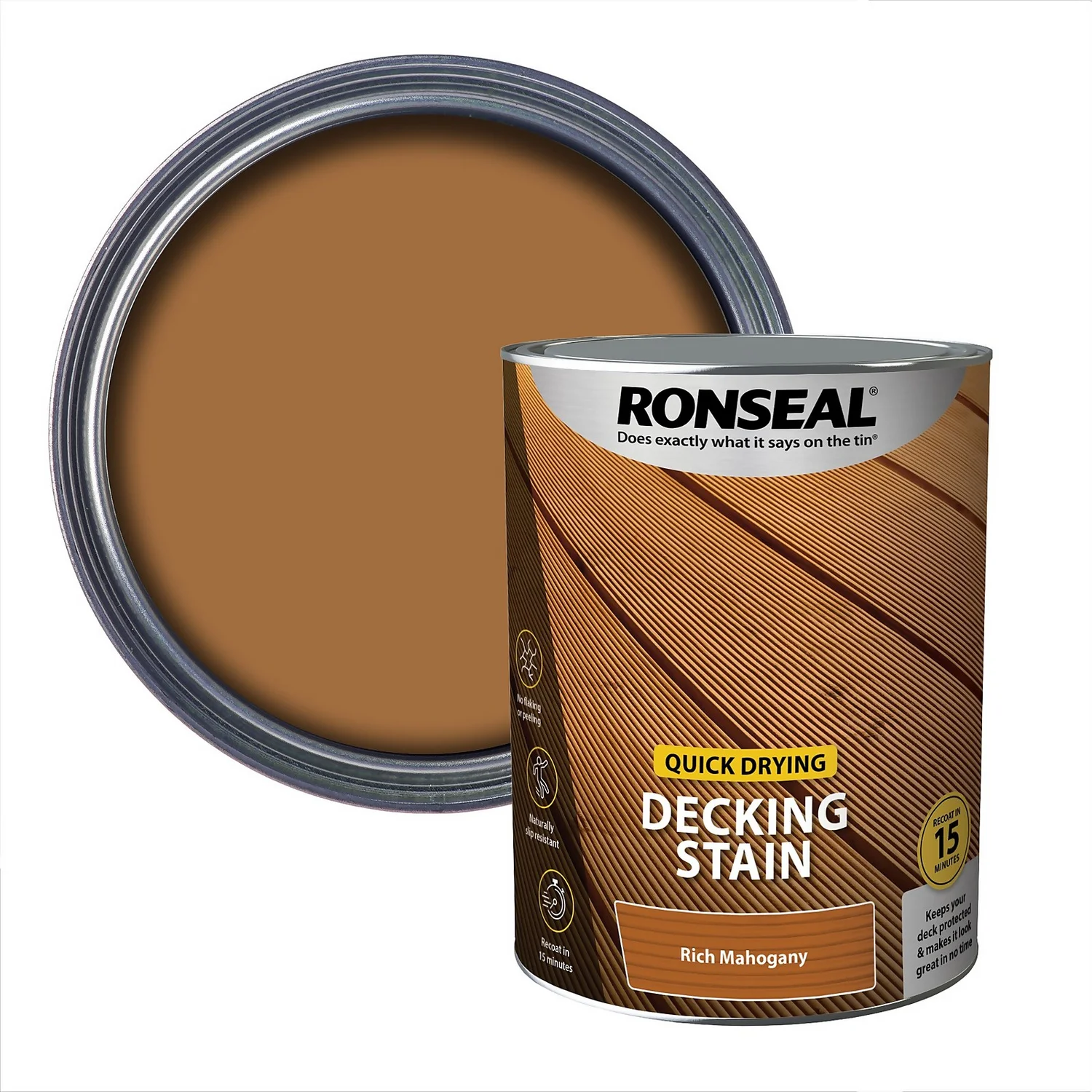 Ronseal Quick Drying Decking Stain Rich Mahogany - 5L 1 Ronseal Quick Drying Decking Stain Rich Mahogany - 5L