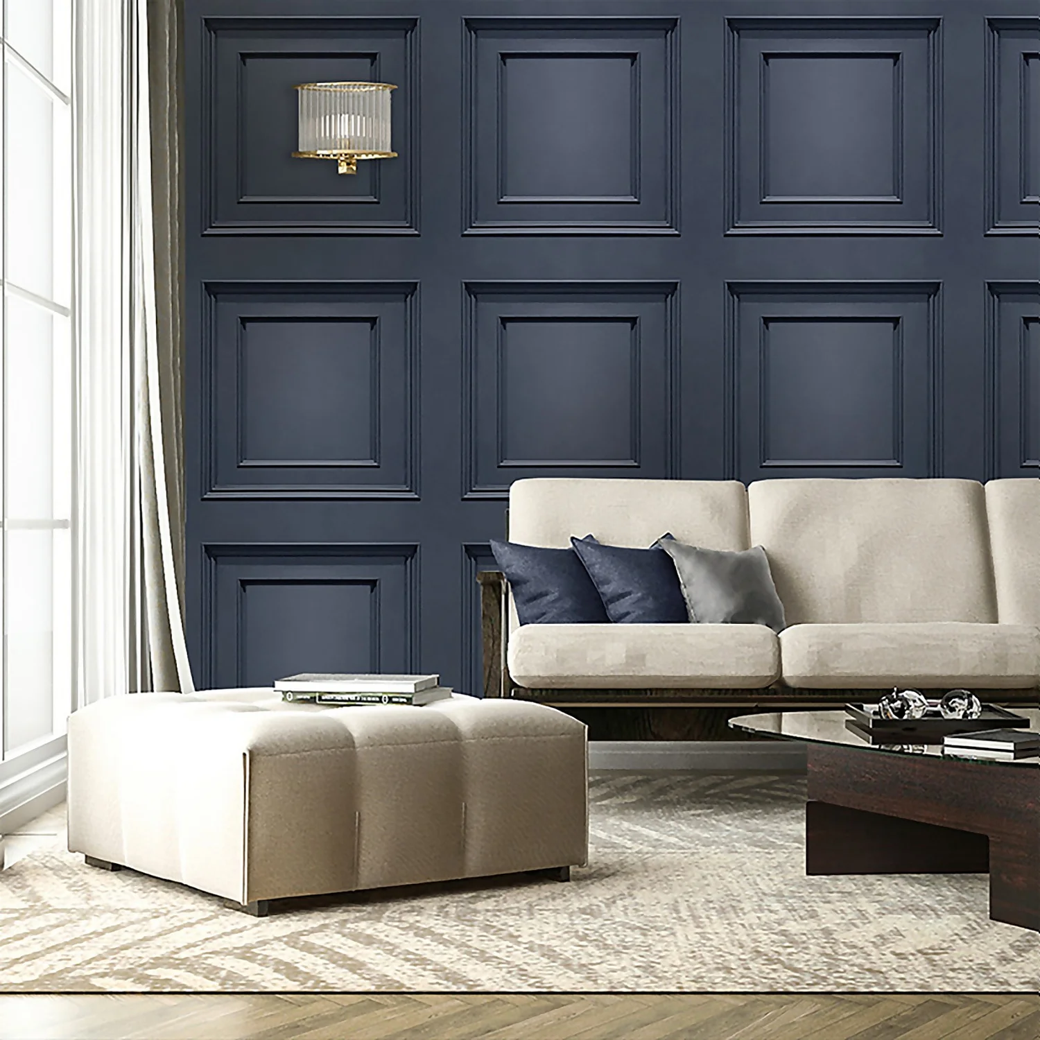 Belgravia Décor Amara Panel Textured Dark Blue Wallpaper 2 Belgravia Décor Amara Panel Textured Dark Blue Wallpaper - Image 2