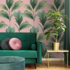 Belgravia Décor Kailani Leaf Pink Wallpaper -Haris Home Shop 12916637 5684980393913971