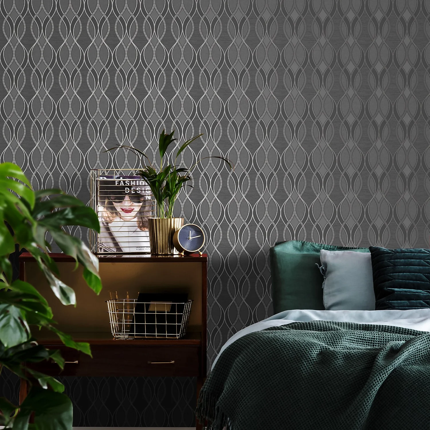 Ribbon Geo Charcoal Wallpaper 2 Ribbon Geo Charcoal Wallpaper - Image 2