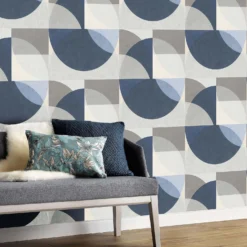 Elle Decoration Geometric Blue Grey Cream Wallpaper -Haris Home Shop 13027929 5674973364541332