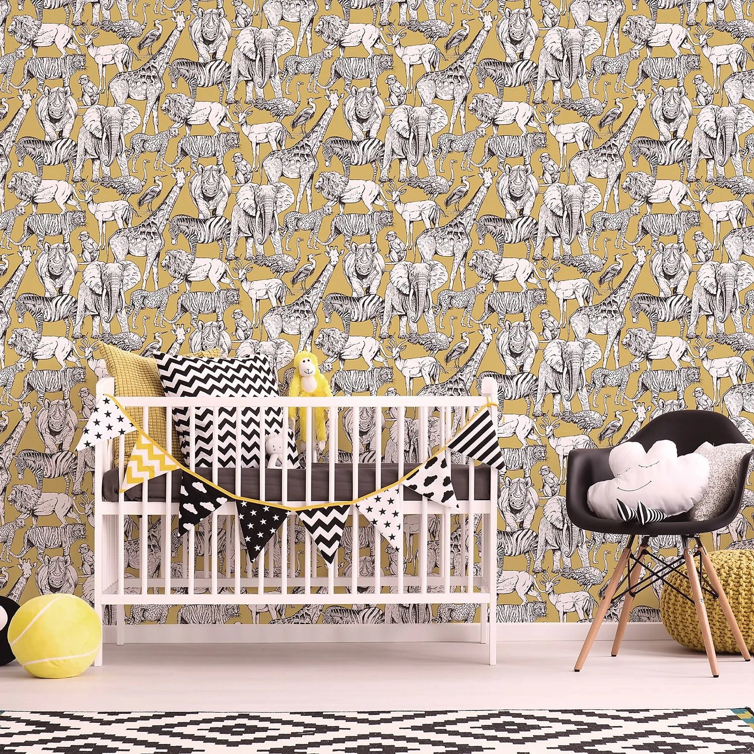 Superfresco Easy Jungle Animals Yellow Wallpaper 2 Superfresco Easy Jungle Animals Yellow Wallpaper - Image 2