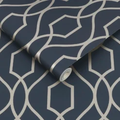 Apex Trellis Navy And Champagne Gold Wallpaper -Haris Home Shop 13031038 1844860450089004