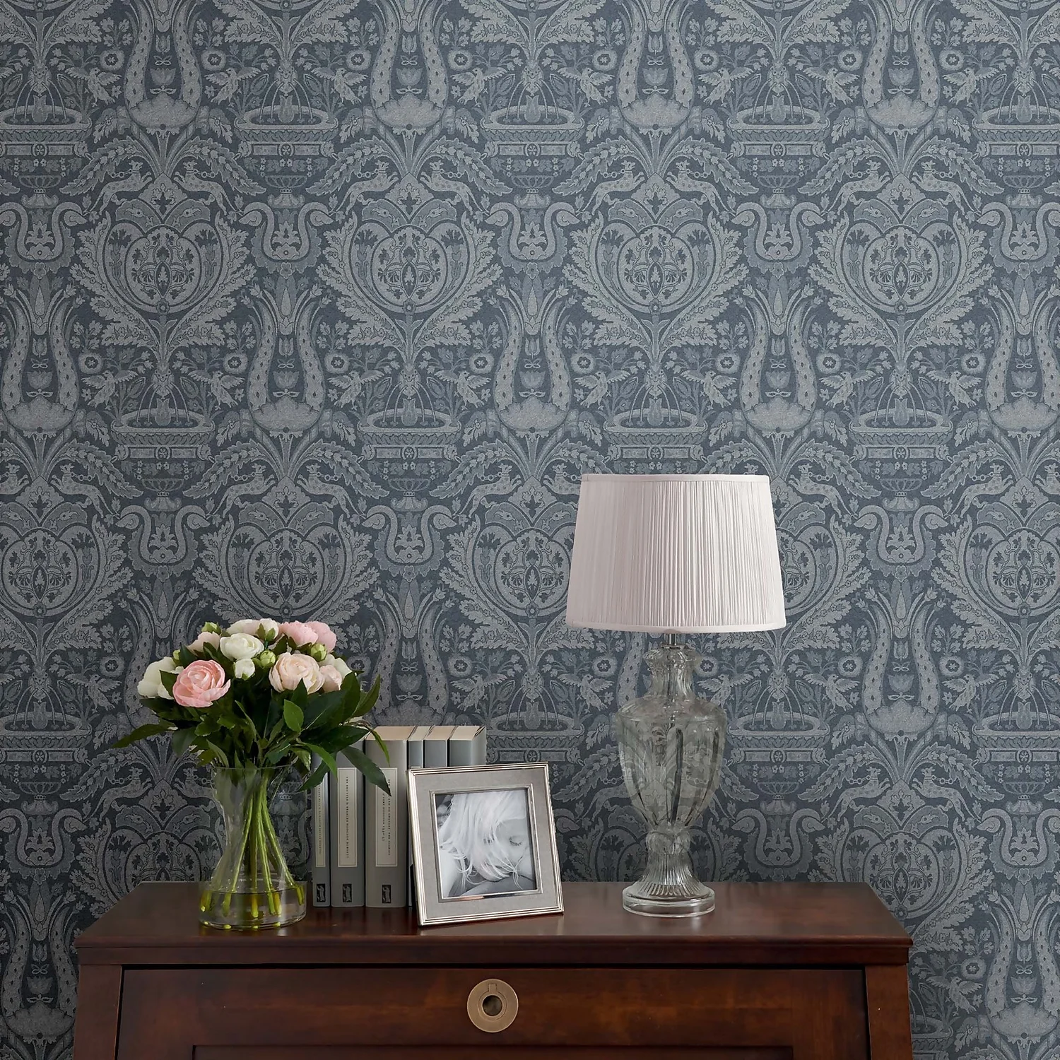Laura Ashley Heraldic Damask Dusky Seaspray Wallpaper 2 Laura Ashley Heraldic Damask Dusky Seaspray Wallpaper - Image 2
