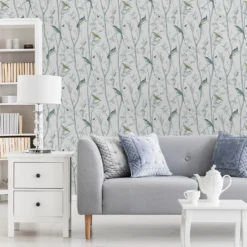 Next Chinoiserie Bird Trail Duck Egg Wallpaper -Haris Home Shop 13827396 1764969273894161