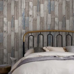 Next Distressed Wood Plank Neutral Blue Wallpaper -Haris Home Shop 13827409 9524969281153984