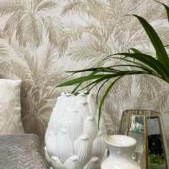 Belgravia Décor Palm Tree Textured Beige Wallpaper -Haris Home Shop 13909589 1344981675380150