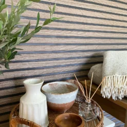 Belgravia Décor Wood Slat Textured Walnut Wallpaper A4 Size Sample -Haris Home Shop 13909608 4784983475241478