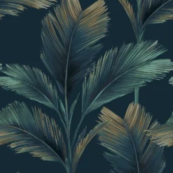 Belgravia Décor Kailani Blue Leaf Wallpaper A4 Size Sample