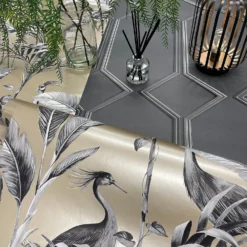 Belgravia Décor Azzurra Metallic Leaf Gold Wallpaper A4 Size Sample -Haris Home Shop 13909717 9584983495250455