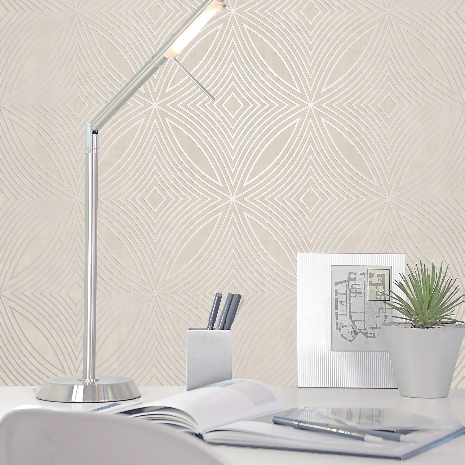 Galerie Spiral Taupe A4 Wallpaper Sample 2 Galerie Spiral Taupe A4 Wallpaper Sample - Image 2