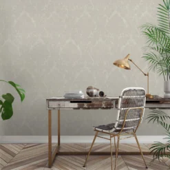 Grandeco Chenille Damask Cream Textured Mid Sheen Wallpaper -Haris Home Shop 13980234 1735000057554935