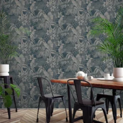 Grandeco Joelle Blue Textured Metallic Wallpaper -Haris Home Shop 13980236 1834998777736731