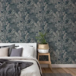 Grandeco Joelle Blue Textured Metallic Wallpaper -Haris Home Shop 13980236 2324998777679005