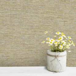 Grandeco Striped Weave Yellow Raised Textured Metallic Wallpaper -Haris Home Shop 13980240 1484998777678165