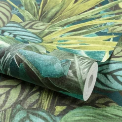 Grandeco Tropical Vista Green Textured Matt Wallpaper -Haris Home Shop 13980246 1524998777237279