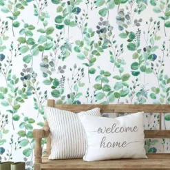 Fresco Watercolour Green Leaves White Grey Wallpaper 9 Fresco Watercolour Green Leaves White Grey Wallpaper -Haris Home Shop 13991828 1125003725130025