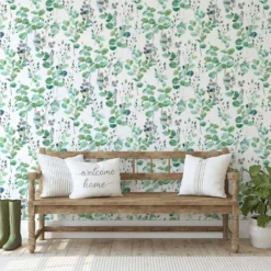 Fresco Watercolour Green Leaves White Grey Wallpaper 8 Fresco Watercolour Green Leaves White Grey Wallpaper -Haris Home Shop 13991828 1405003725087989