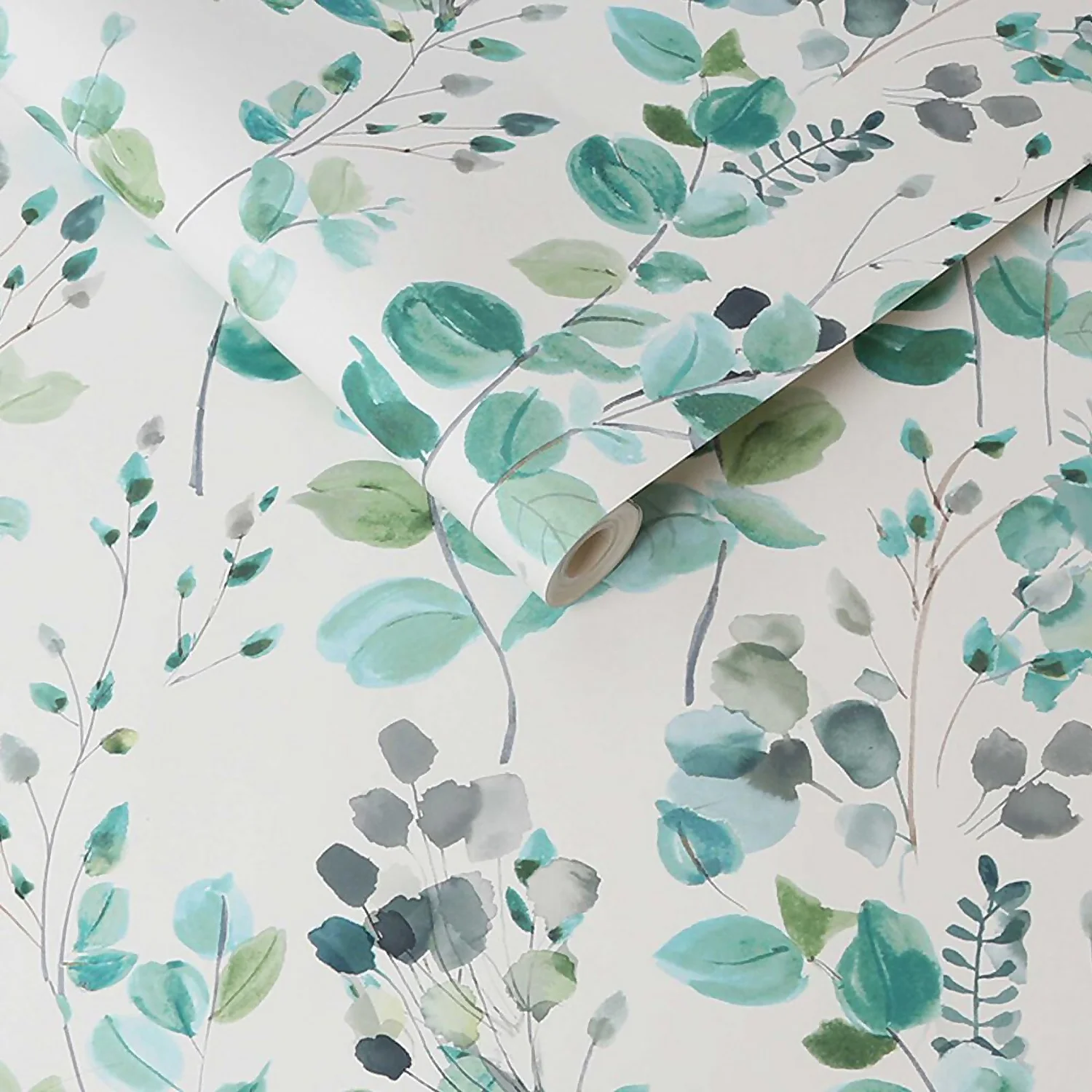 Fresco Watercolour Green Leaves White Grey Wallpaper 3 Fresco Watercolour Green Leaves White Grey Wallpaper - Image 3