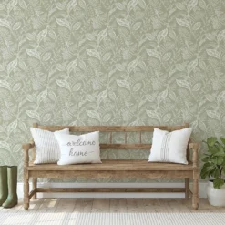 Fresco Artisan Leaf Sage Wallpaper -Haris Home Shop 13991878 9395003725156149